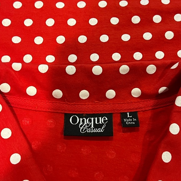 ONQUE CASUALS ZIP UP JACKET COVER UP LAYERING PIECE RED WHITE POLKA DOT LARGE - Picture 13 of 13